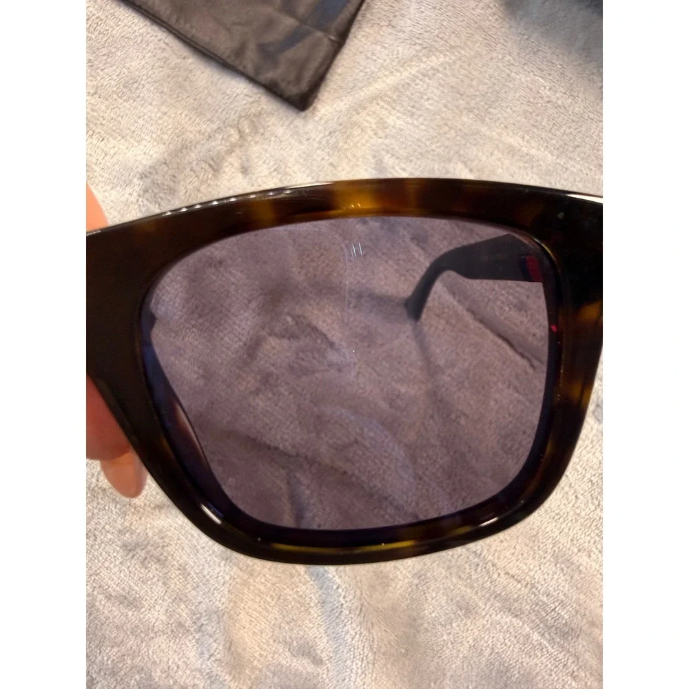 Gucci Tortoise Square‎ Sunglasses Matte Arms Web Stripe Logo Italy Unisex